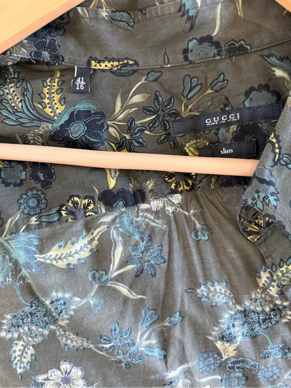 Gucci Olive Green Floral Button-Down Shirt
